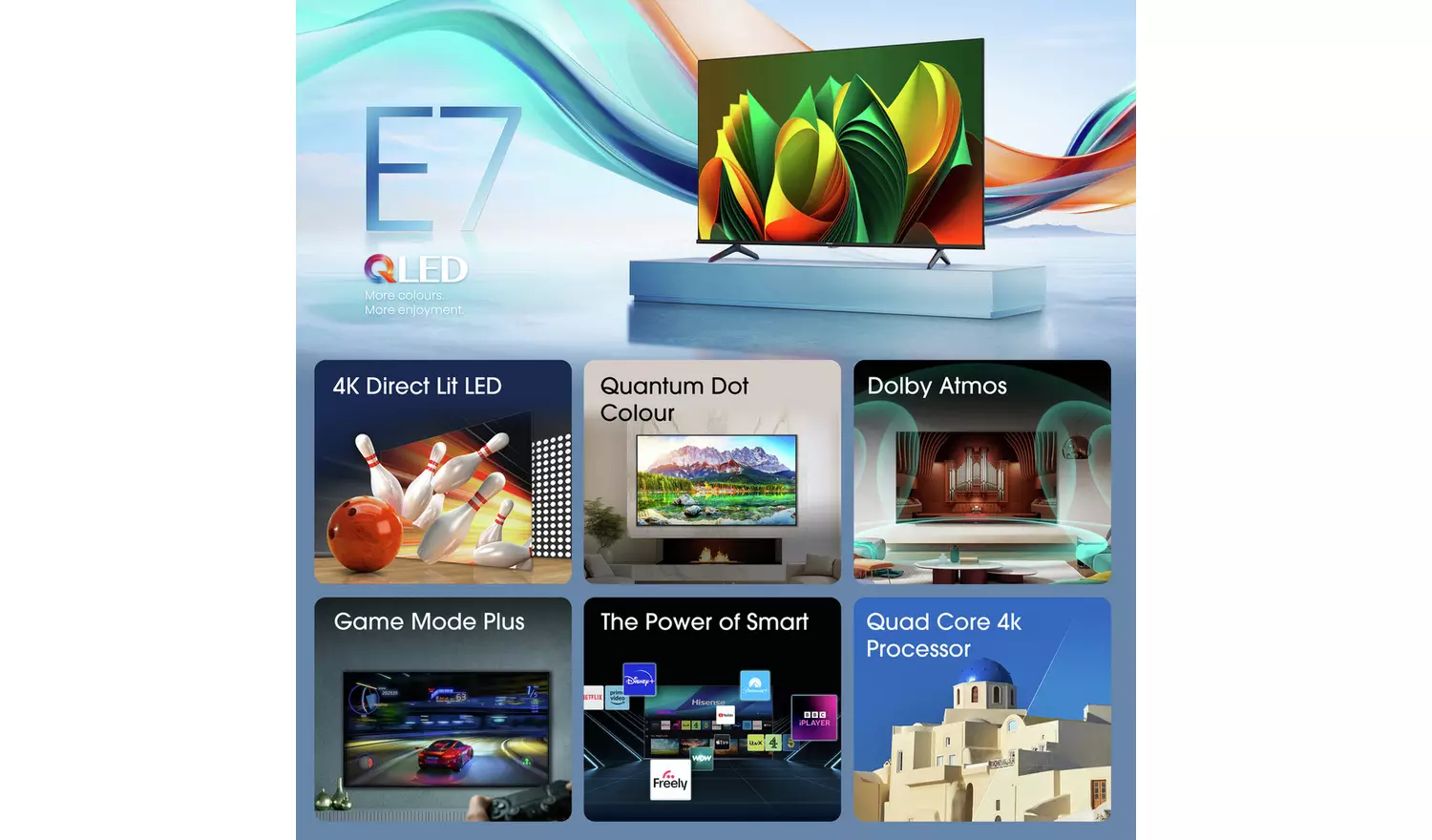 Hisense 85 Inch 85E7NQTUK Smart 4K UHD HDR QLED Freely TV