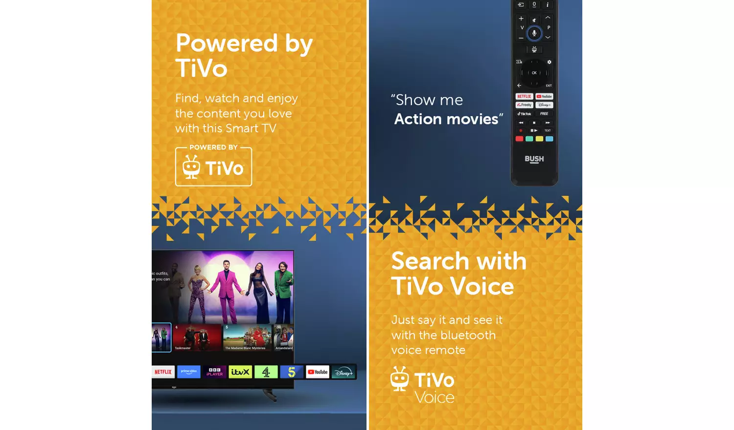 Bush 50 Inch 50UT24SB Smart 4K UHD HDR LED TiVo Freely TV