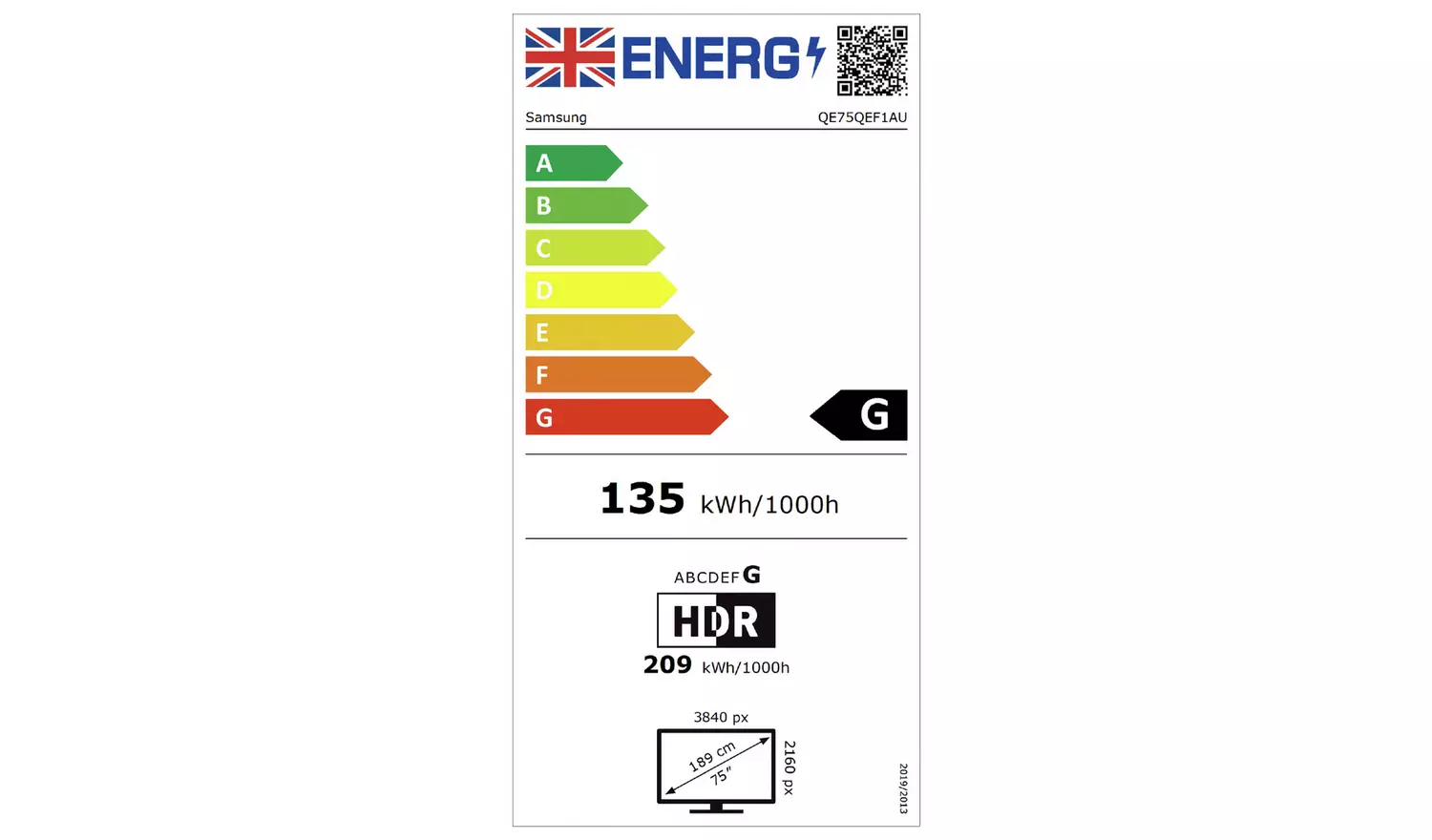 Samsung 75 Inch QE75QEF1AUXXU Smart 4K UHD HDR QLED TV