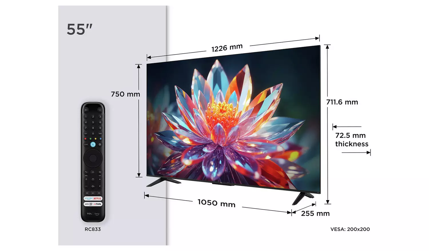 TCL 55 Inch 55T6C Smart 4K UHD HDR QLED Freely TV