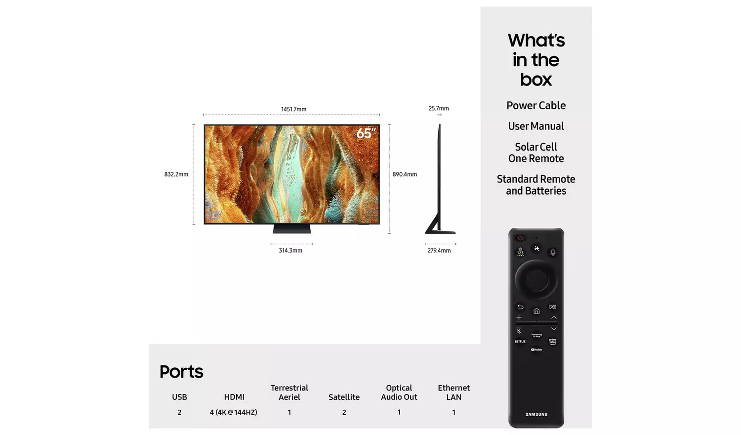 Samsung 65 Inch QE65QN70FAU Smart 4K UHD HDR Mini LED TV