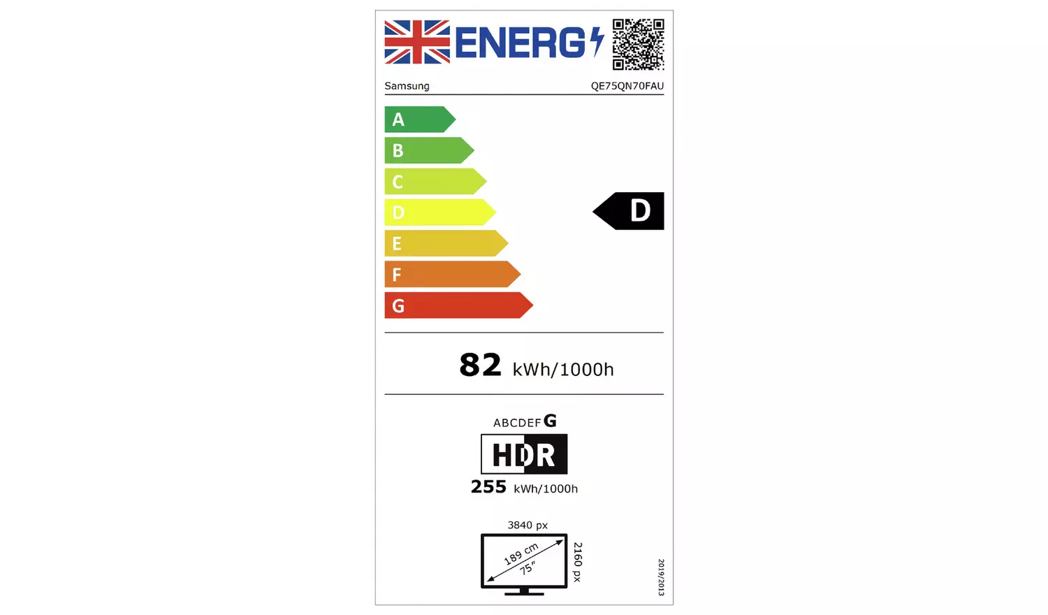 Samsung 75 Inch QE75QN70FAU Smart 4K UHD HDR Mini LED TV
