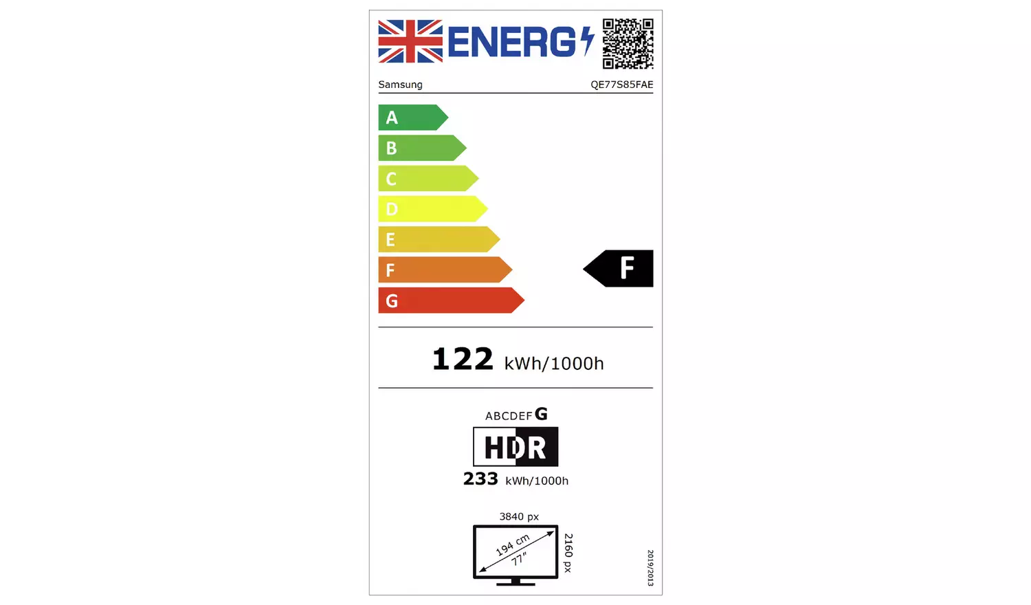 Samsung 77 Inch QE77S85FAE Smart 4K UHD HDR OLED TV