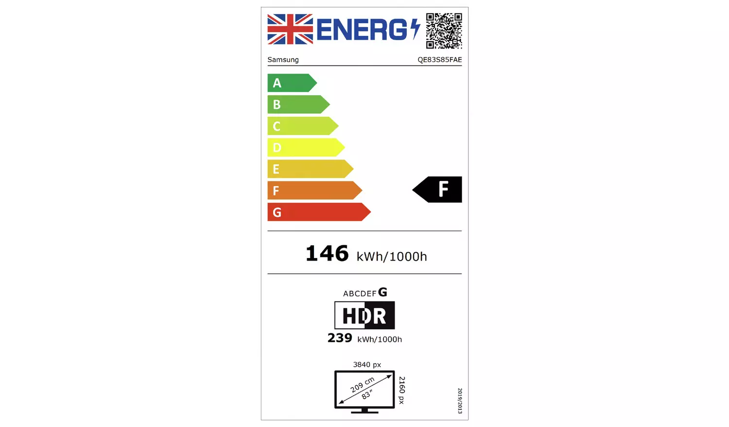 Samsung 83 Inch QE83S85FAE Smart 4K UHD HDR OLED TV