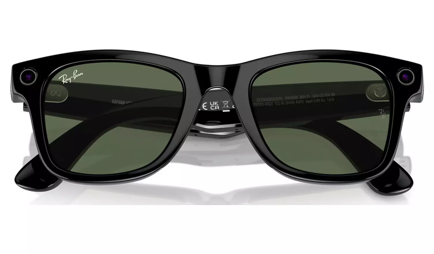 Ray-Ban Meta Wayfarer Glasses - Shiny Black, G15 Green