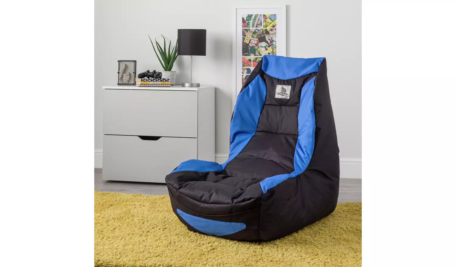 Kaikoo Teen Playstation Gaming Bean Bag - Blue & Black