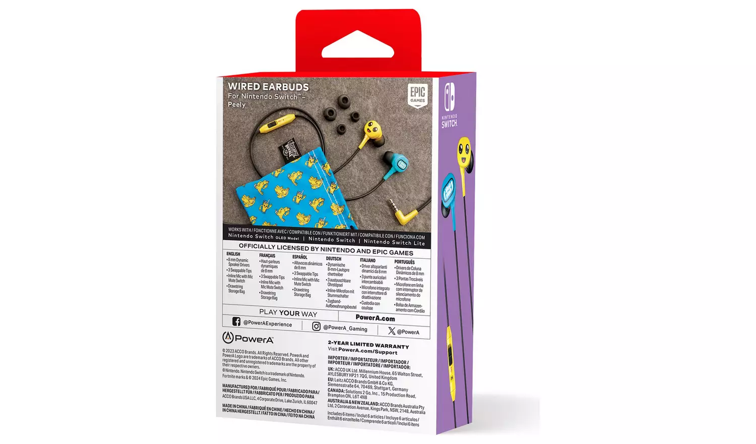 PowerA Wired Earbuds For Nintendo Switch - Fortnite Peely