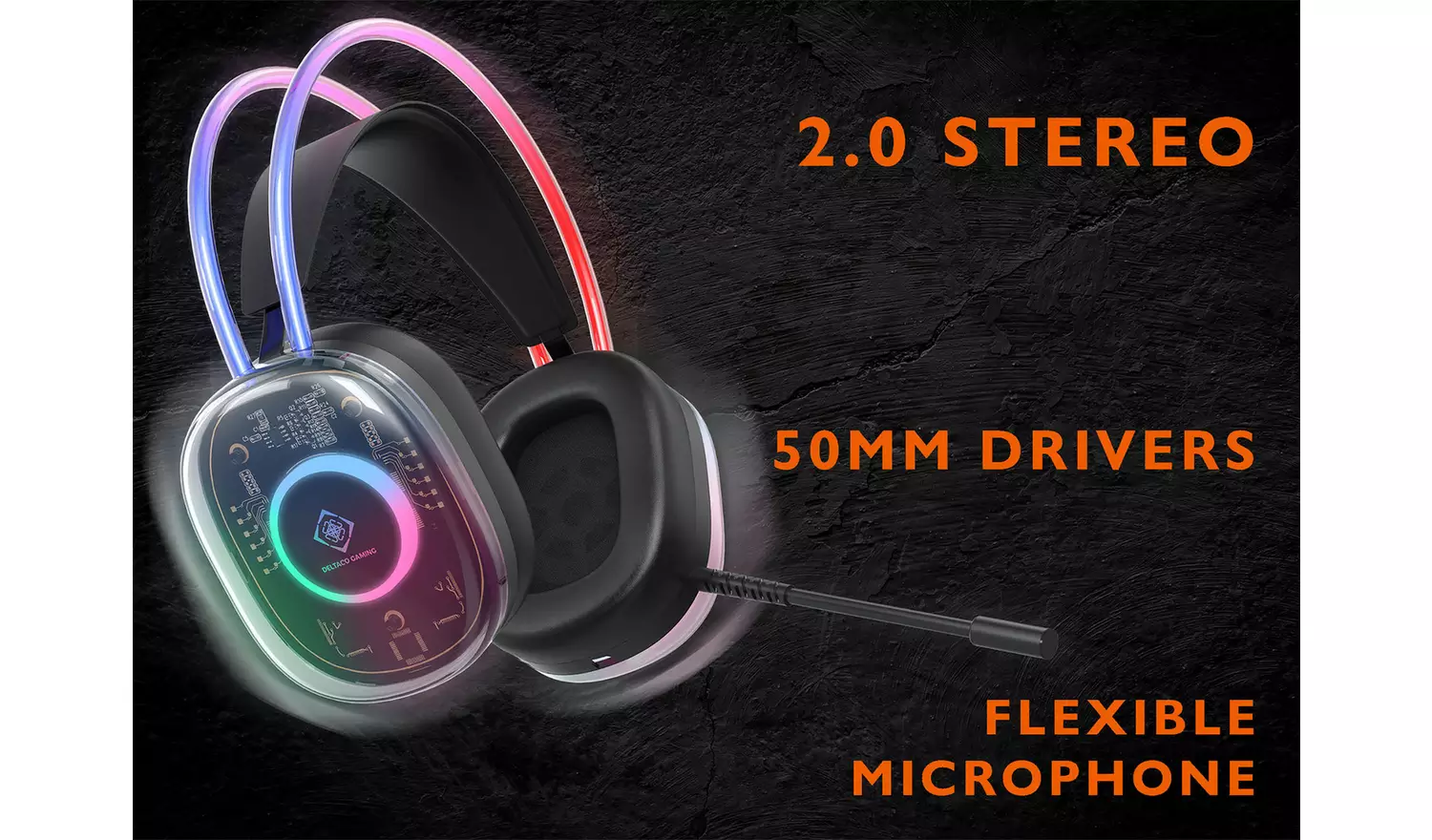 Deltaco DH230 Wired Semi-Transparent PC Headset - Black