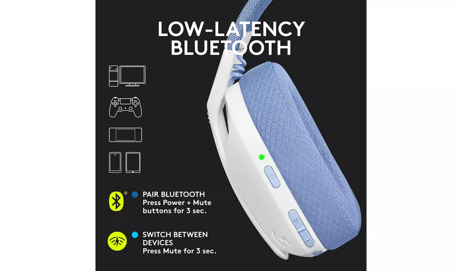 Logitech G435 Wireless PS5, PS4, Switch, PC Headset - White