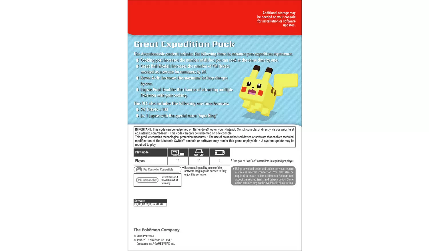 Pokemon Quest: Great Expedition Pack Switch Game DLC