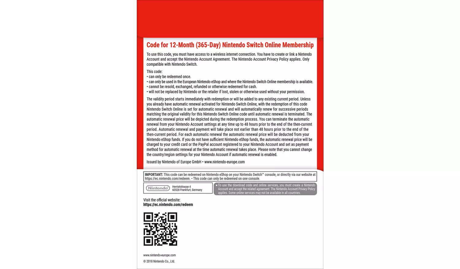 Nintendo Switch Online 12 Month Individual Membership