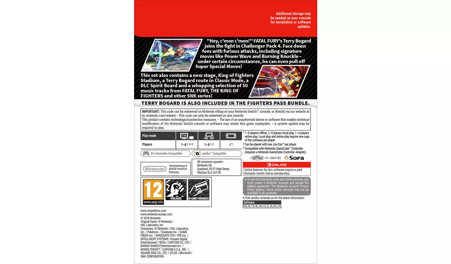 Super Smash Bros Ultimate Challenger Pack 4 Terry Bogard DLC