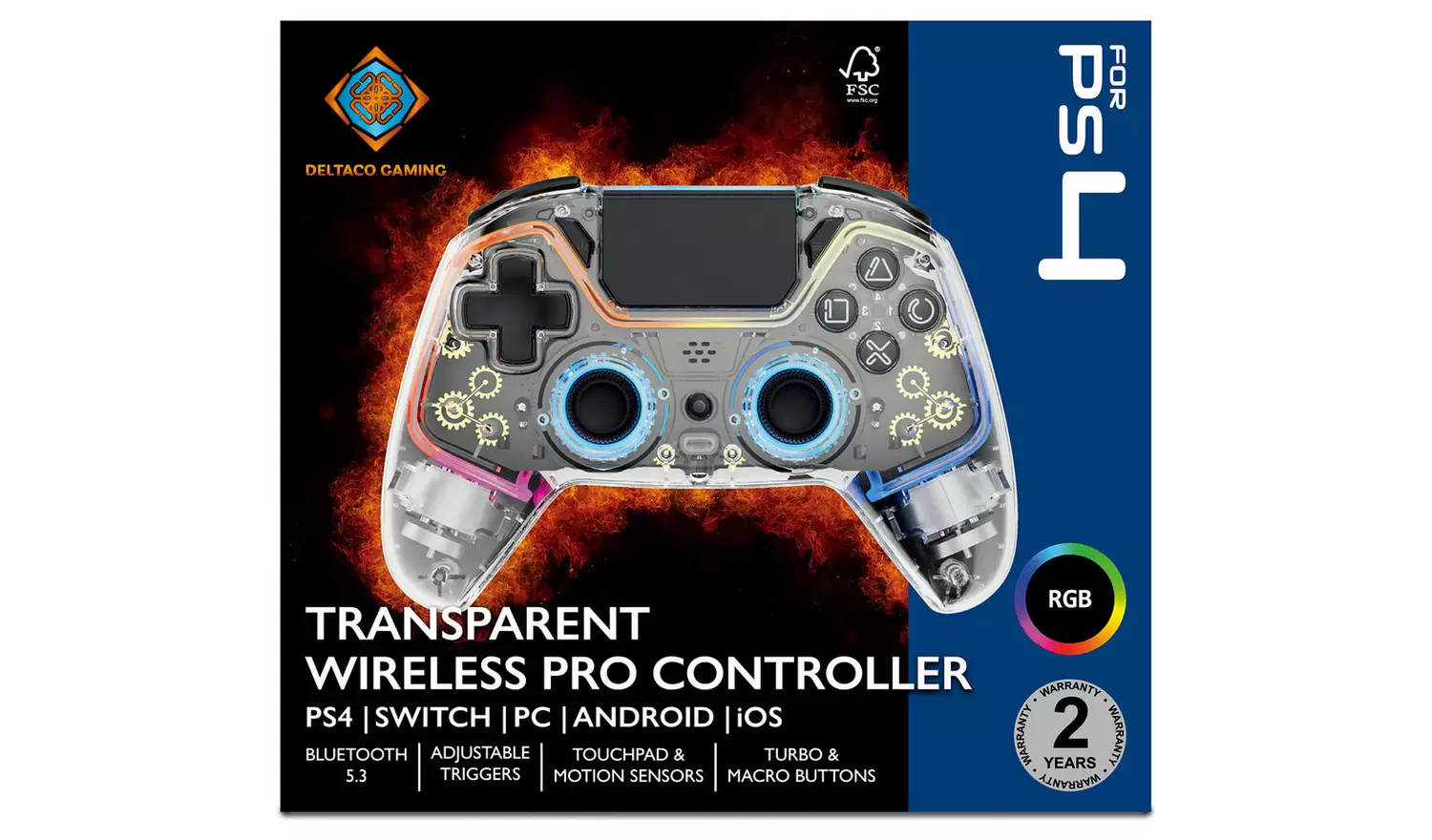 Deltaco PS4 Wireless Pro Controller - Transparent