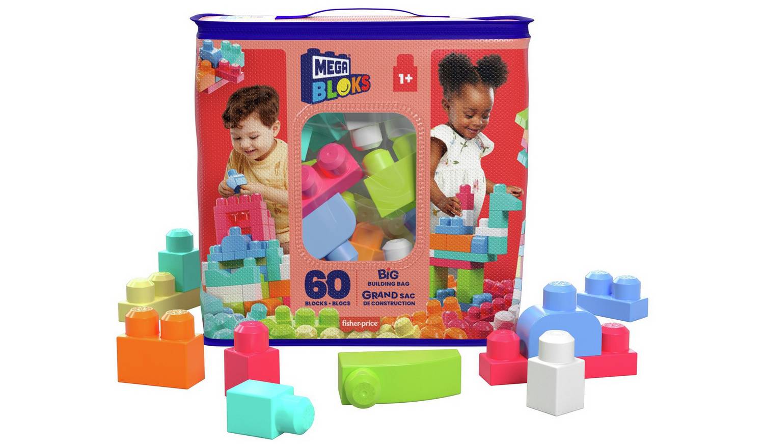 Mega Bloks 60 Piece First Builders Big Building Bag - Pastel