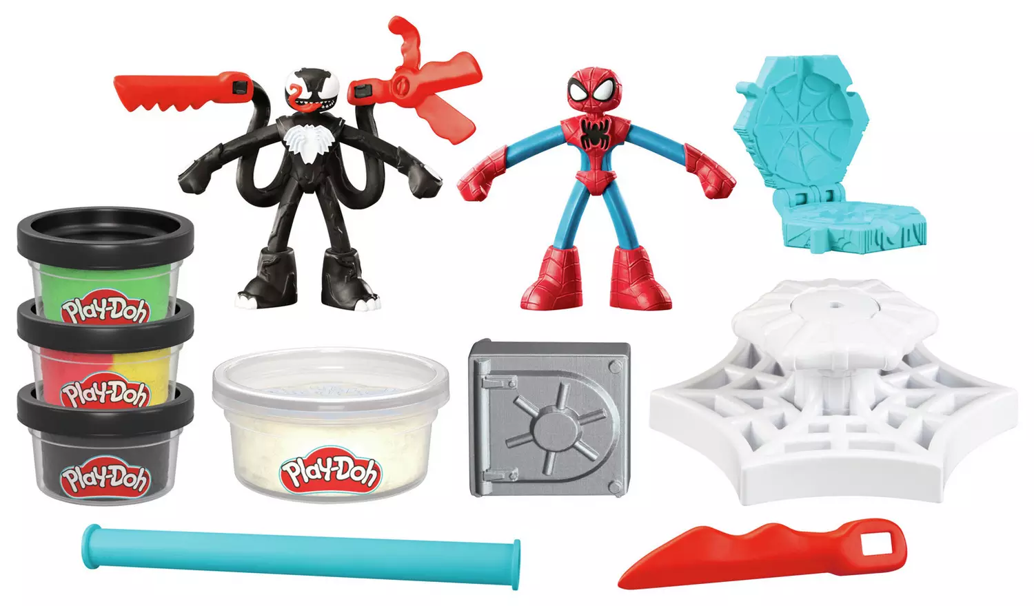 Play-Doh Spiderman Launch & Slide Battle with 4 Tubs