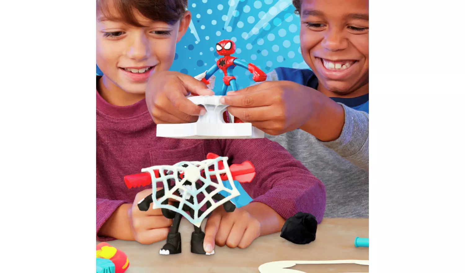 Play-Doh Spiderman Launch & Slide Battle with 4 Tubs
