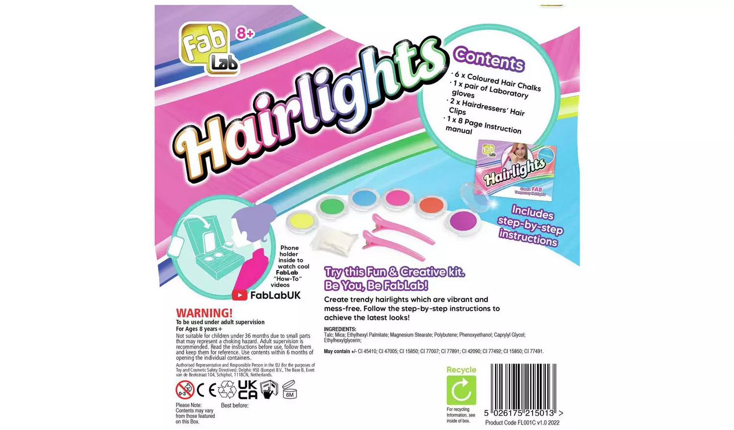 FabLab Hairlights Kids Colour Hair Chalks Kit