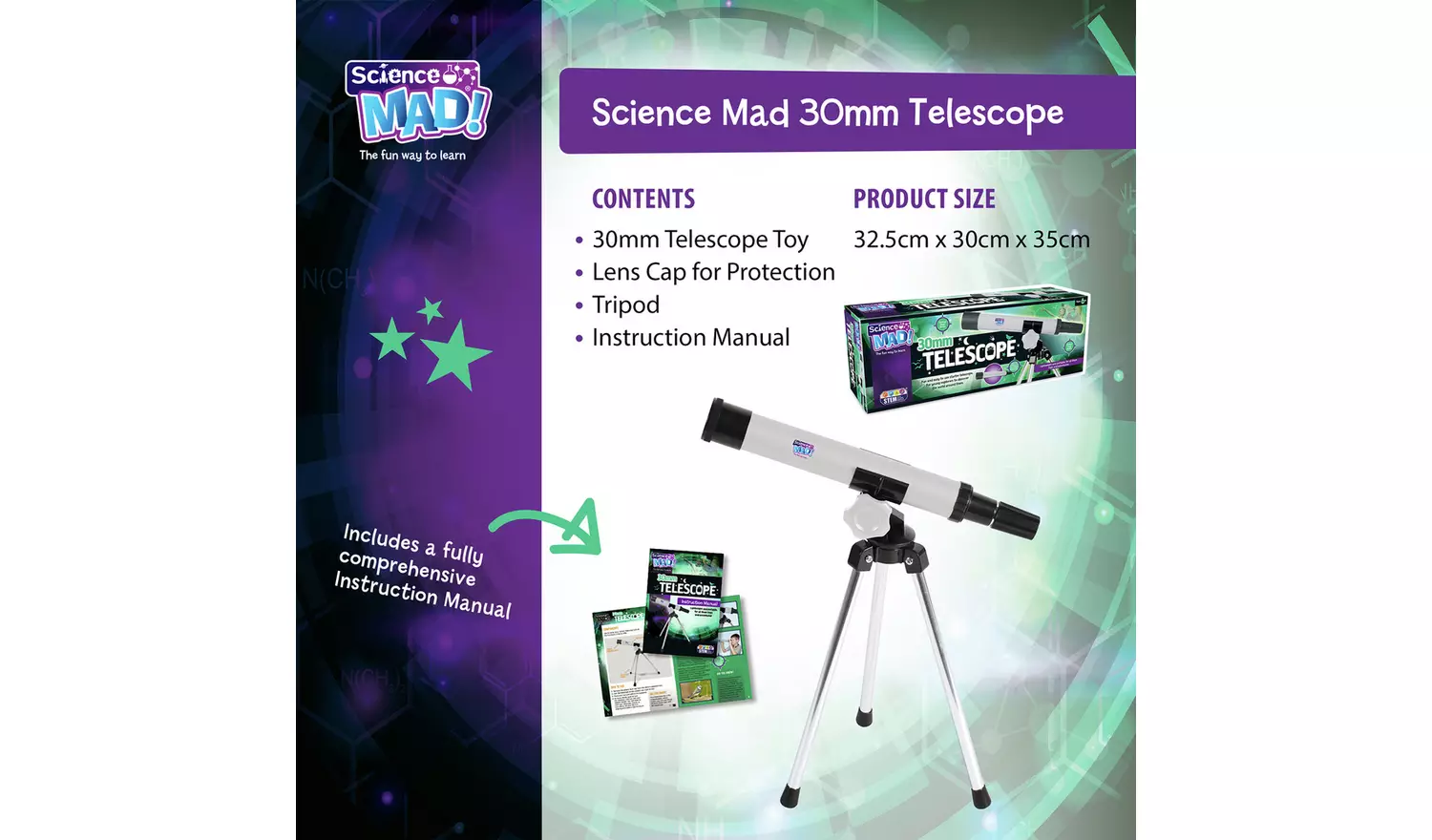 Science Mad 30mm Telescope with Tripod