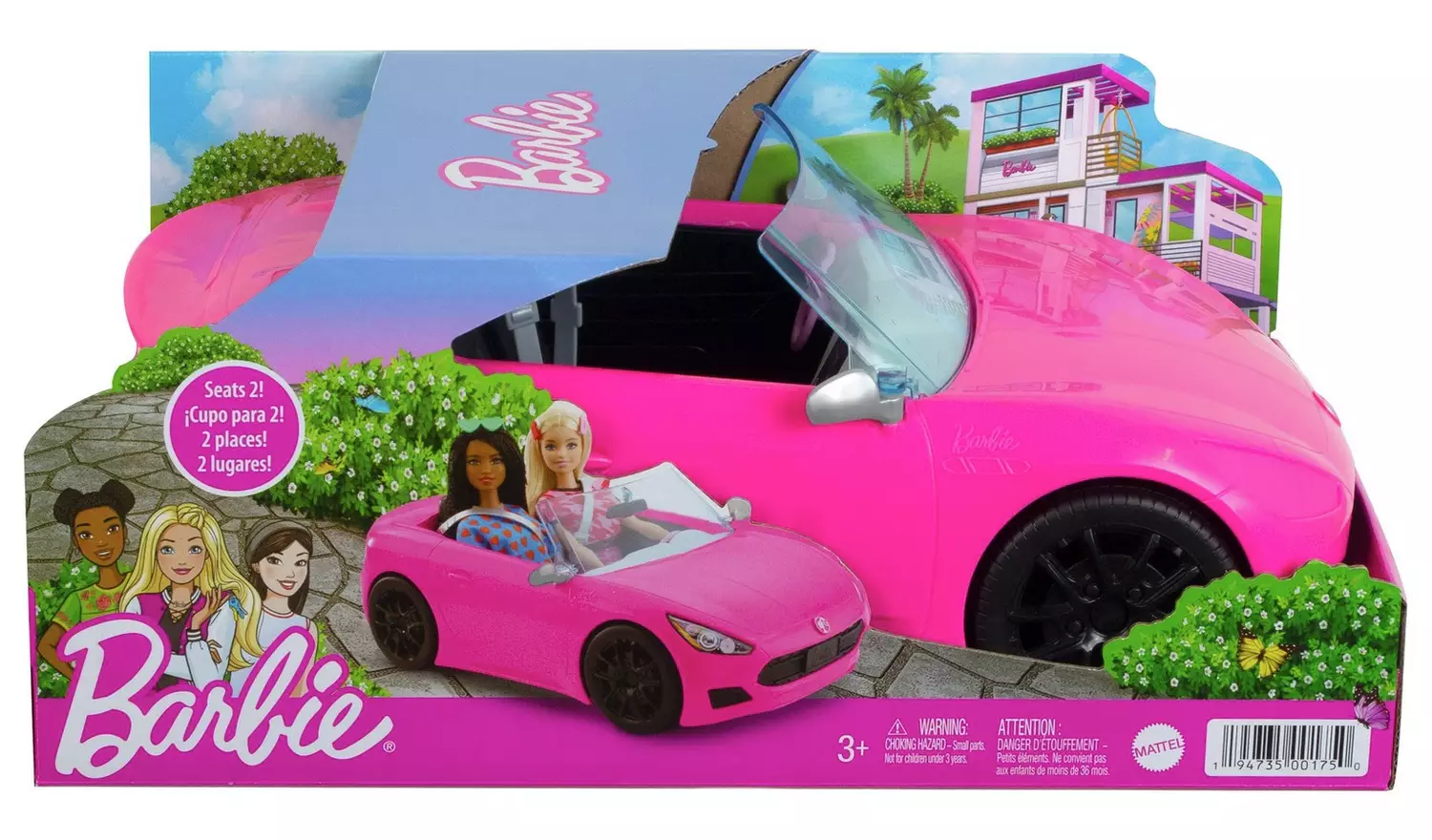 Barbie Pink Convertible 2-Seater Vehicle with Rolling Wheels