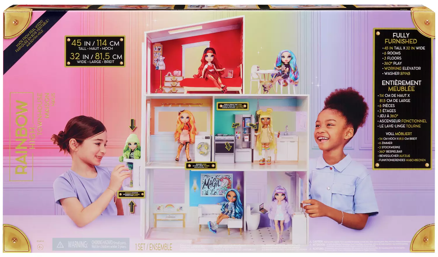 Rainbow High Townhouse- 3-Story Wood Dollhouse Playset