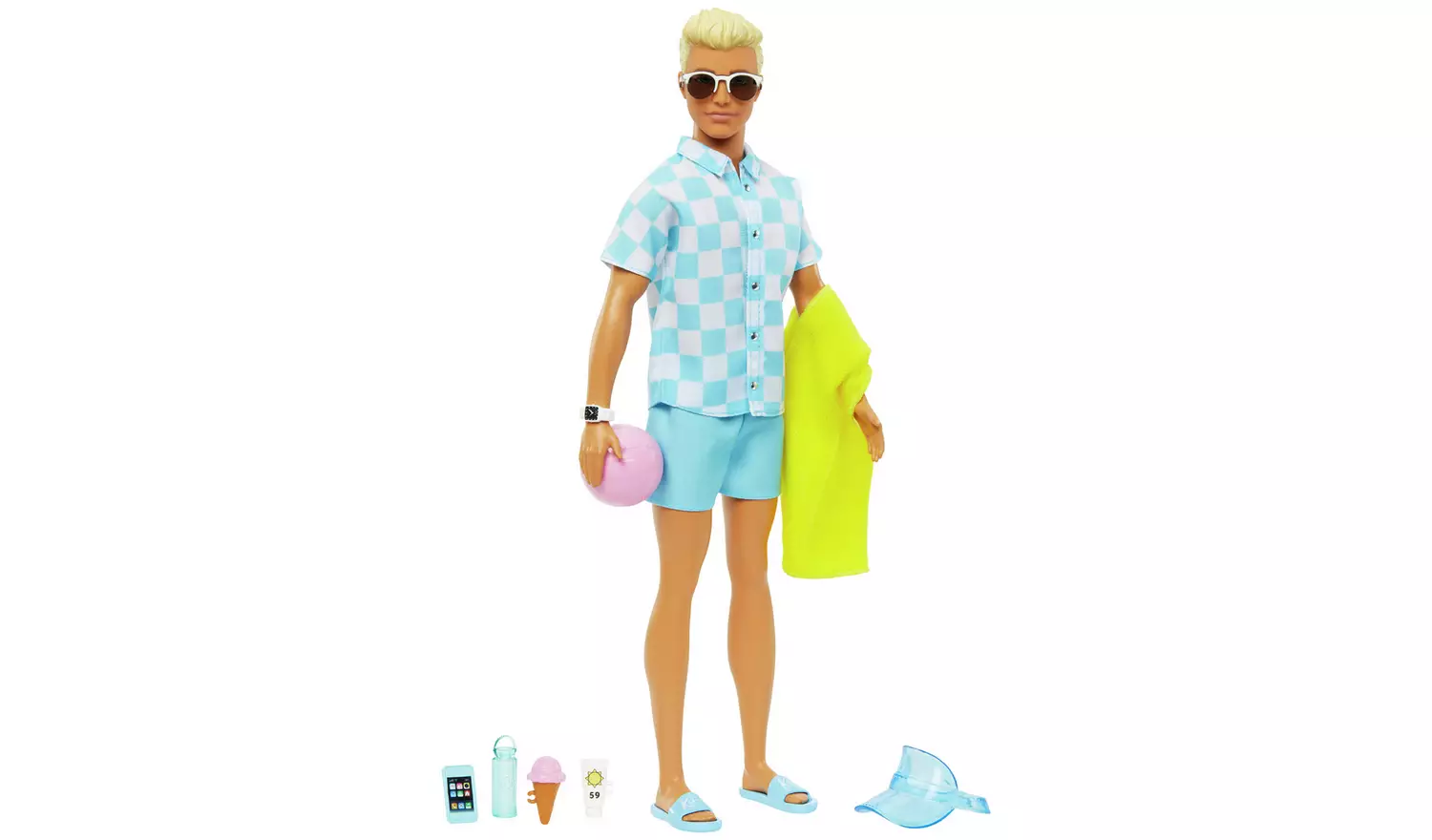 Barbie Ken Doll with Swim Trunks & Beach-Themed Accessories