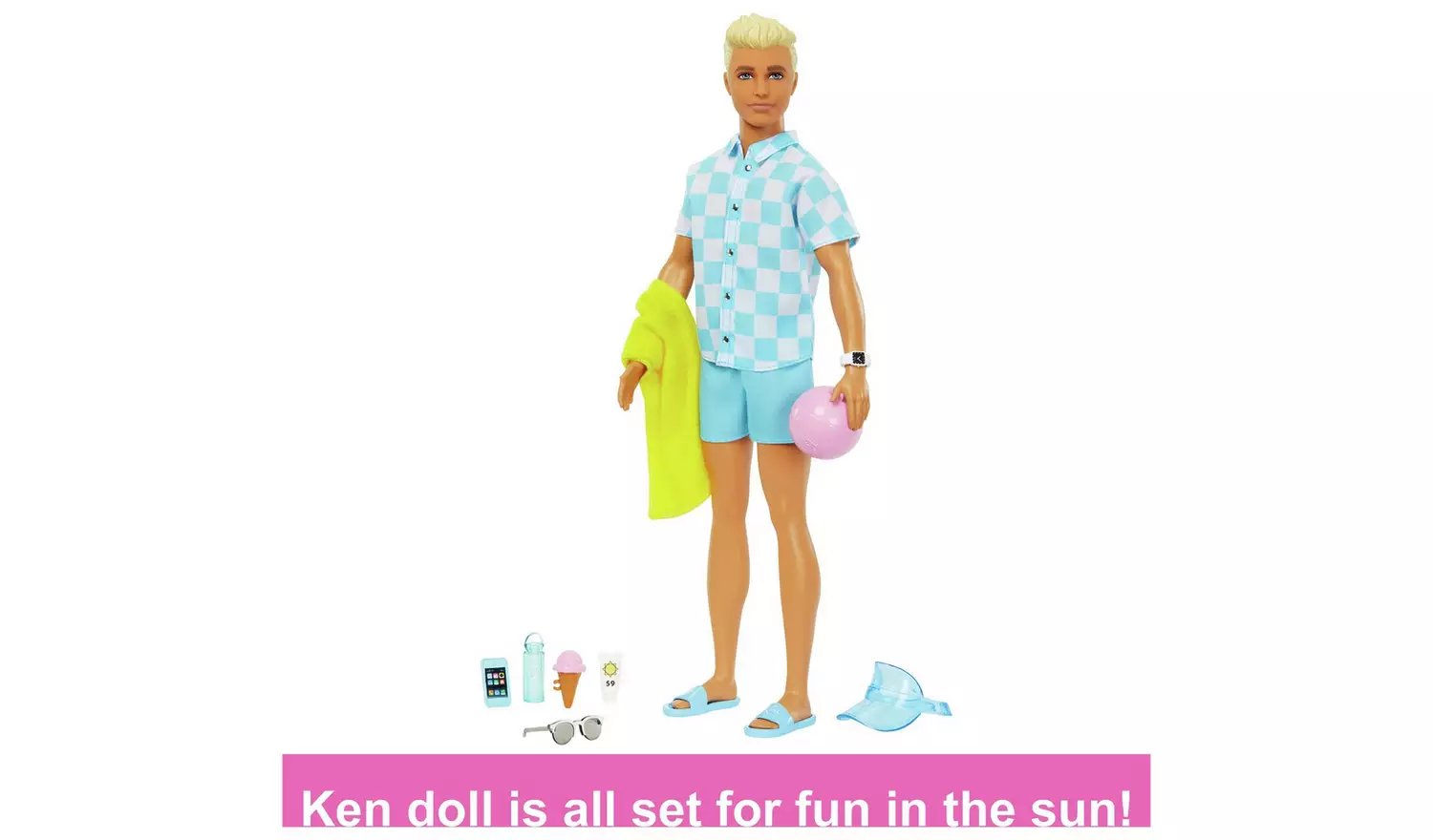 Barbie Ken Doll with Swim Trunks & Beach-Themed Accessories