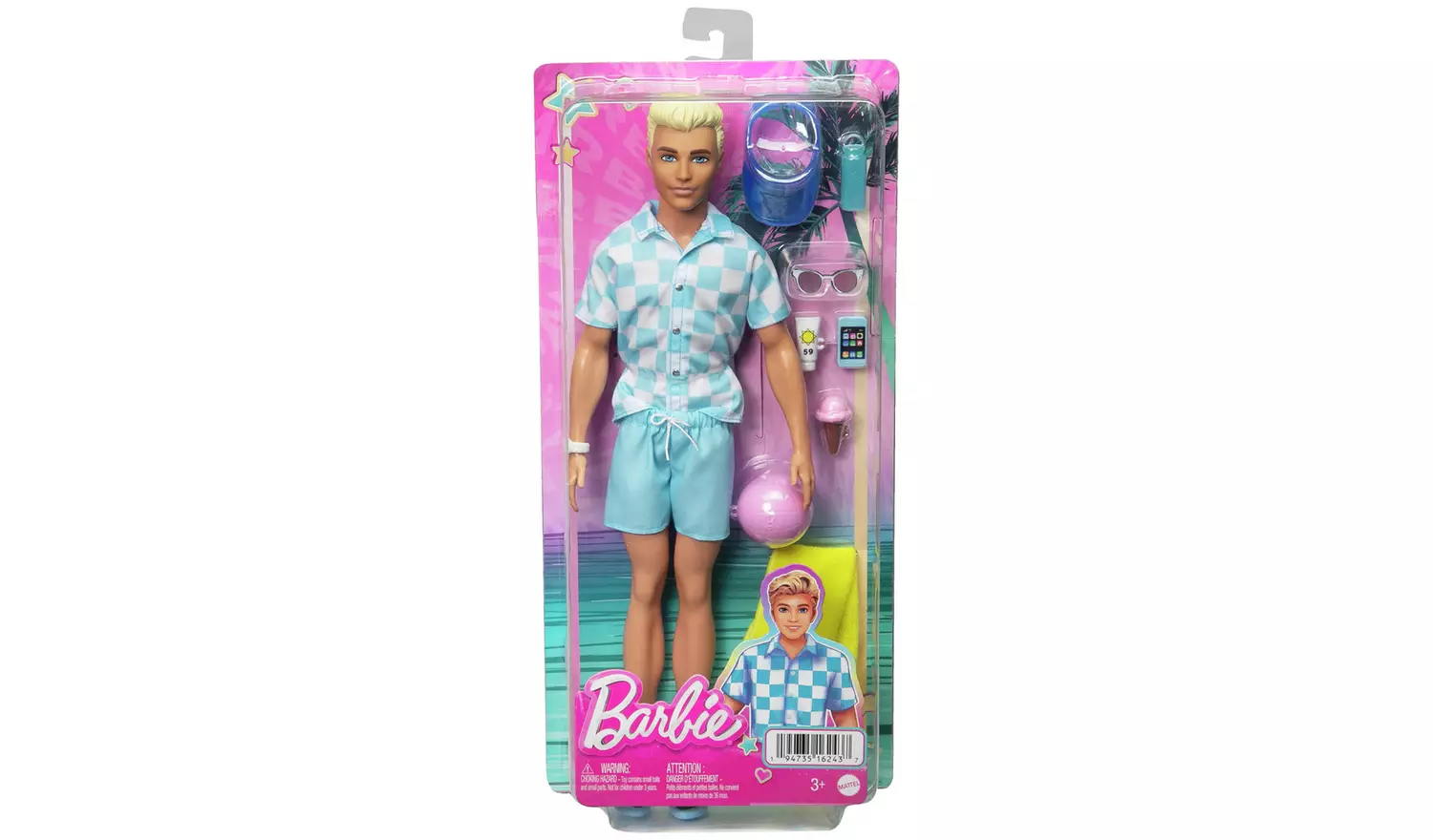Barbie Ken Doll with Swim Trunks & Beach-Themed Accessories
