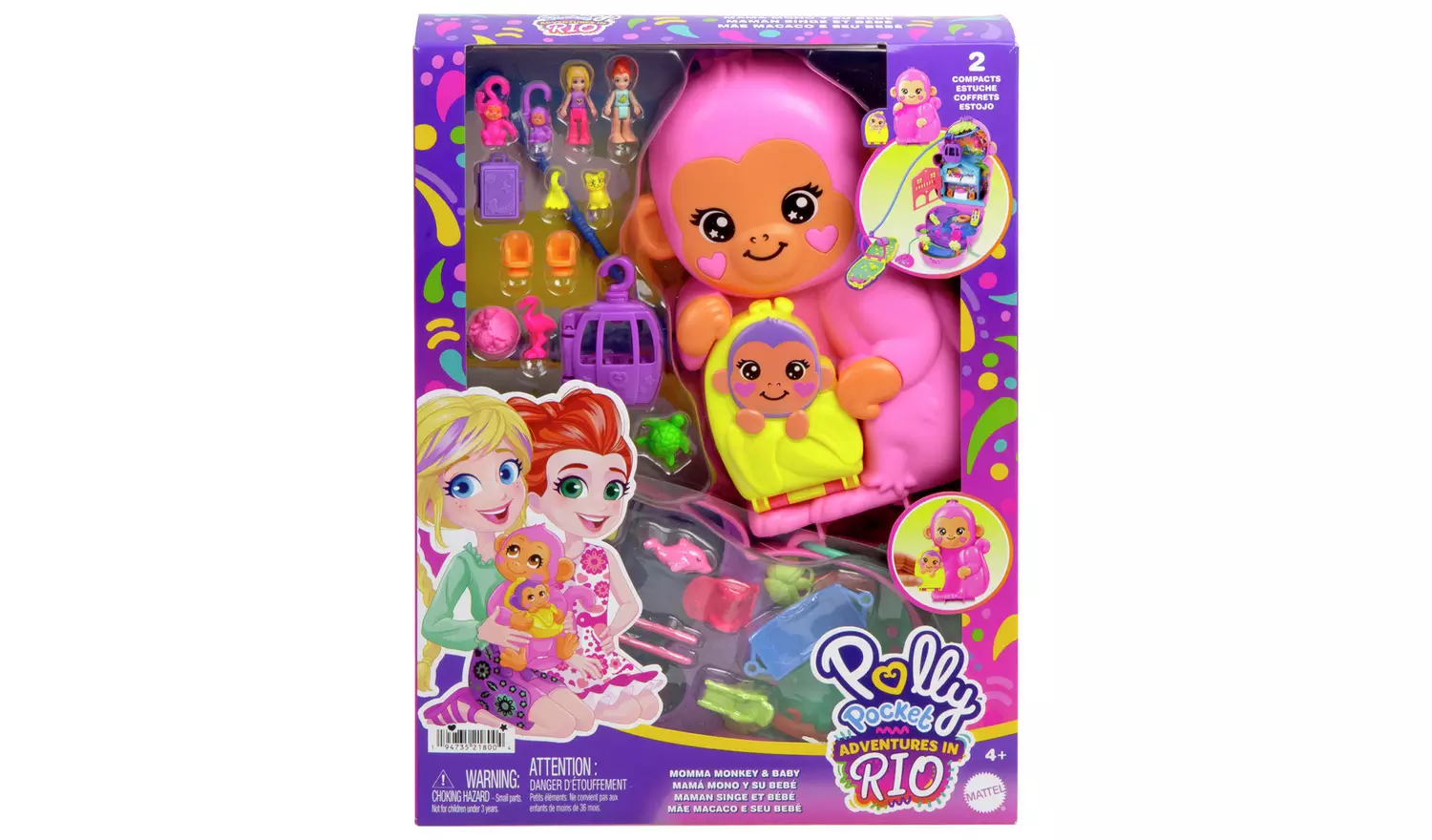 Polly Pocket Momma Monkey & Baby Mini Doll Playsets