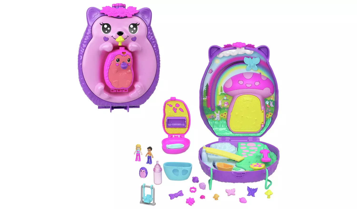 Polly Pocket Hedgehog Mom & Baby Purse Playset with 2 Dolls