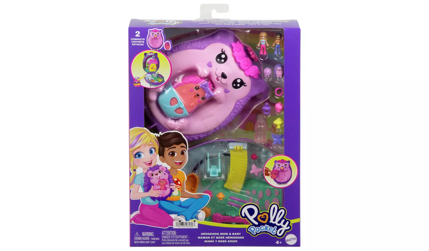 Polly Pocket Hedgehog Mom & Baby Purse Playset with 2 Dolls