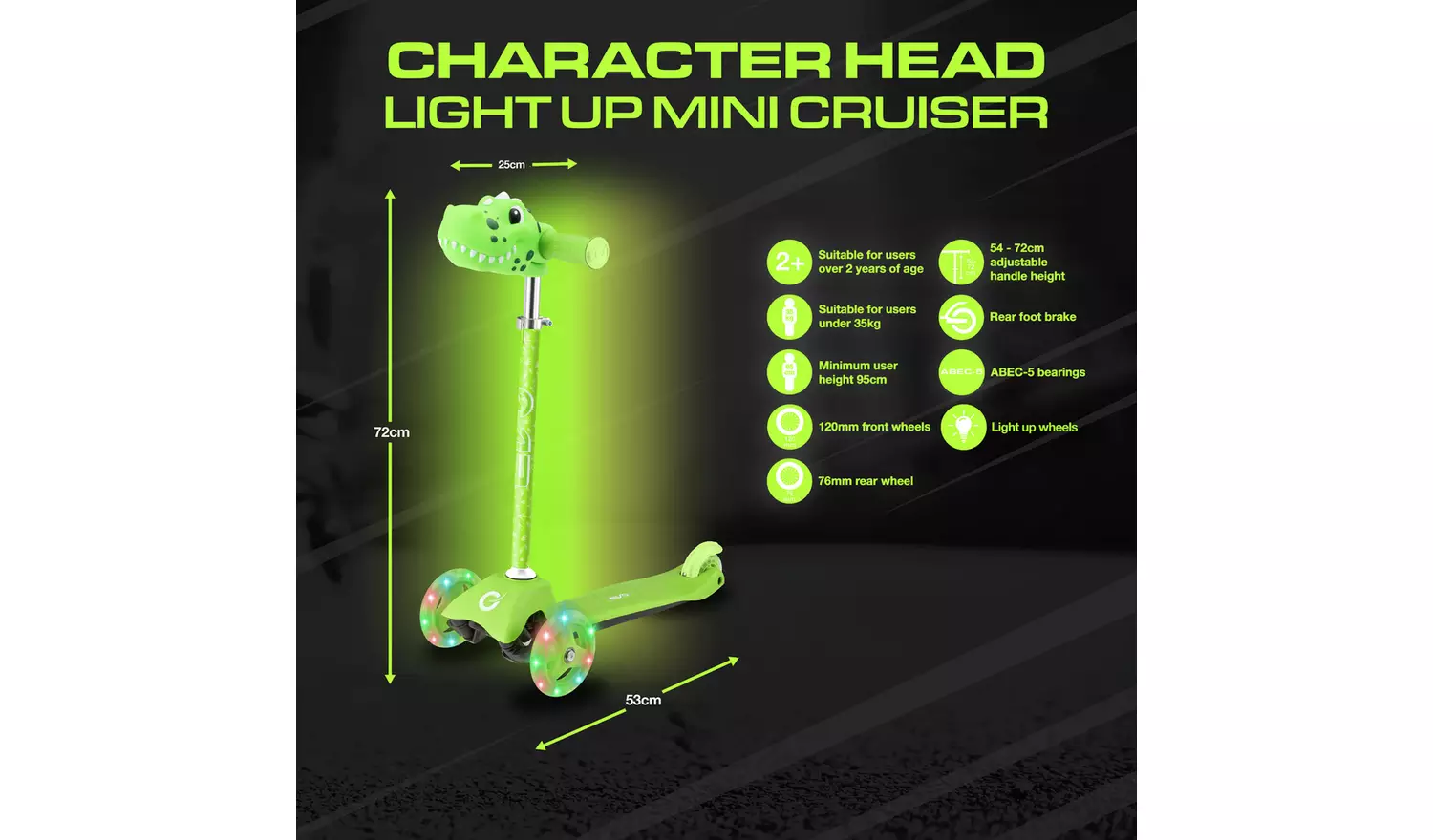 EVO Dino Mini Cruiser 3 Wheel Scooter - Green