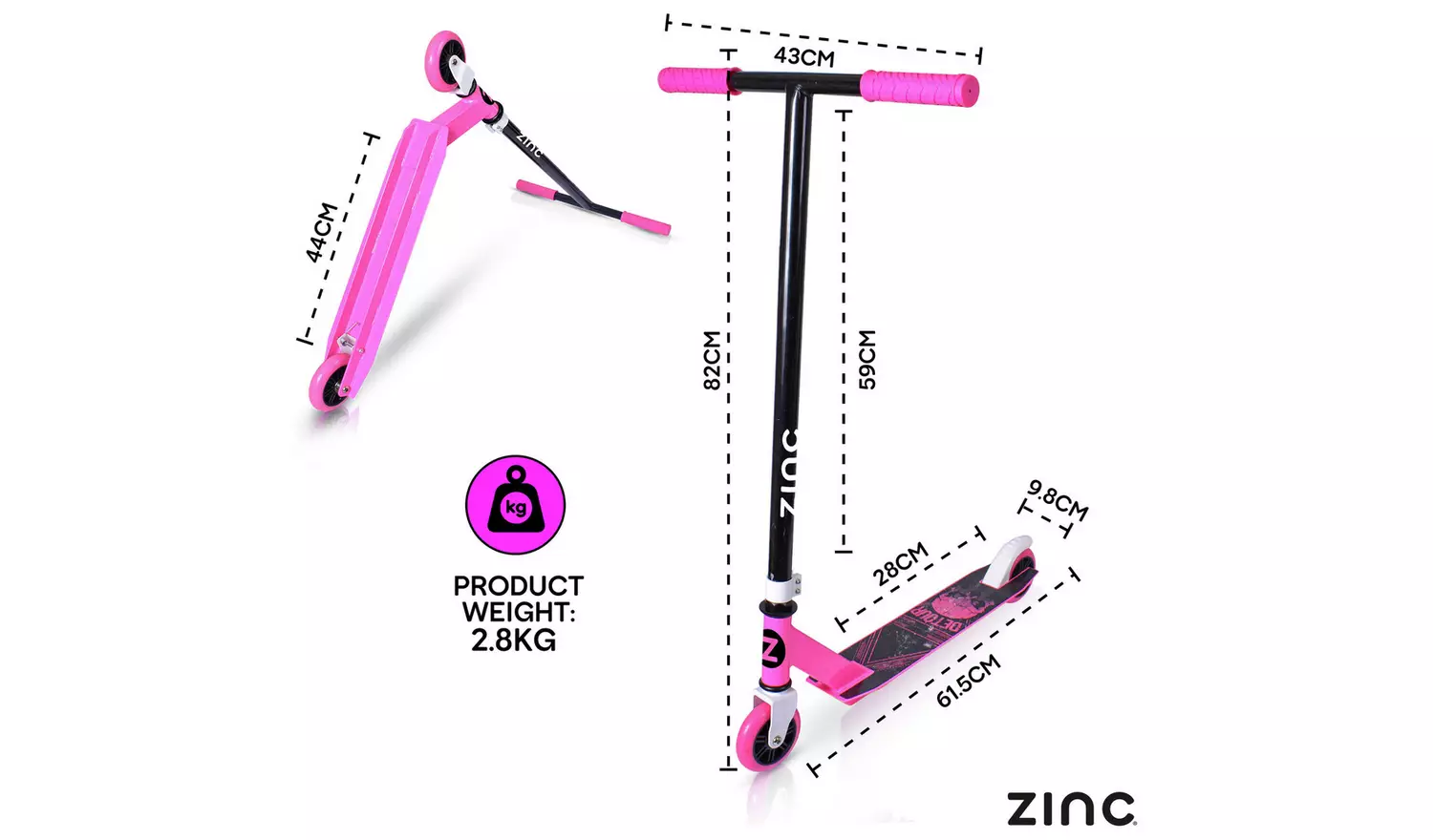 Zinc Detour Stunt Scooter - Pink