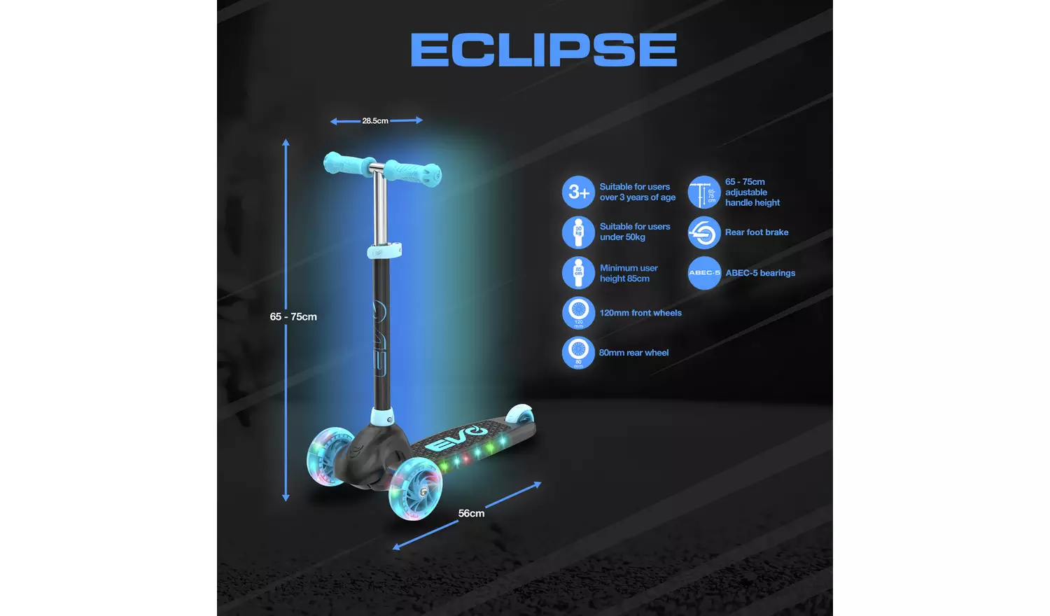 Evo Eclipse Kids 3 Wheel Scooter - Blue