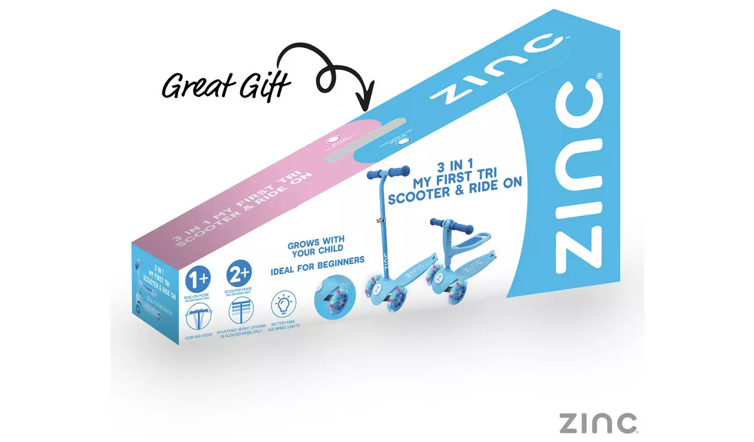 Zinc My First 3-in-1 Kids Light Up 3 Wheel Scooter - Blue