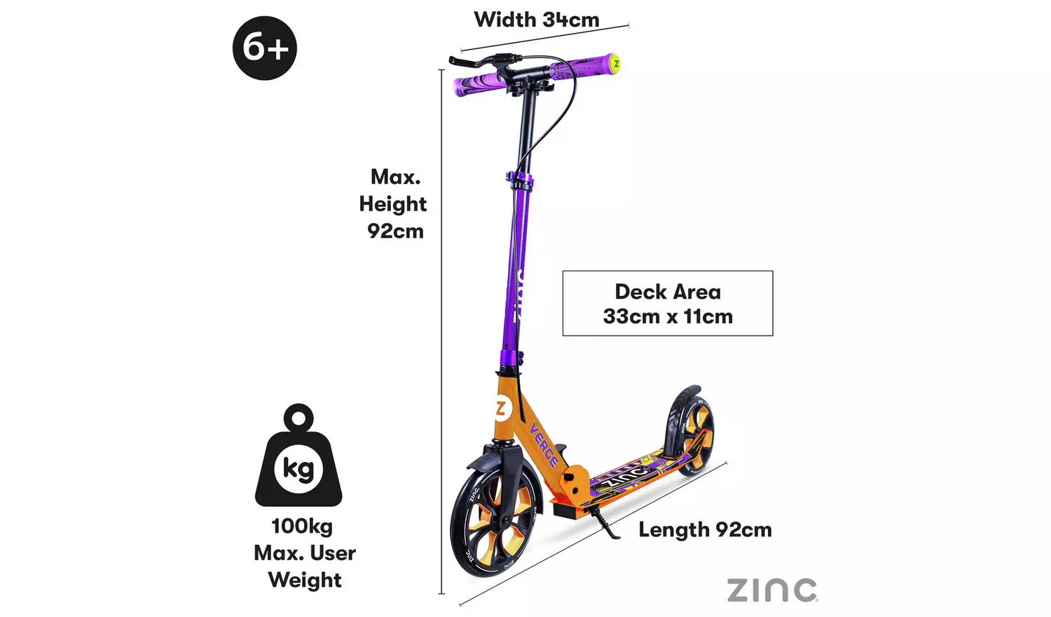 Zinc Verge Pro Kids Folding Incline Scooter - Purple/Orange
