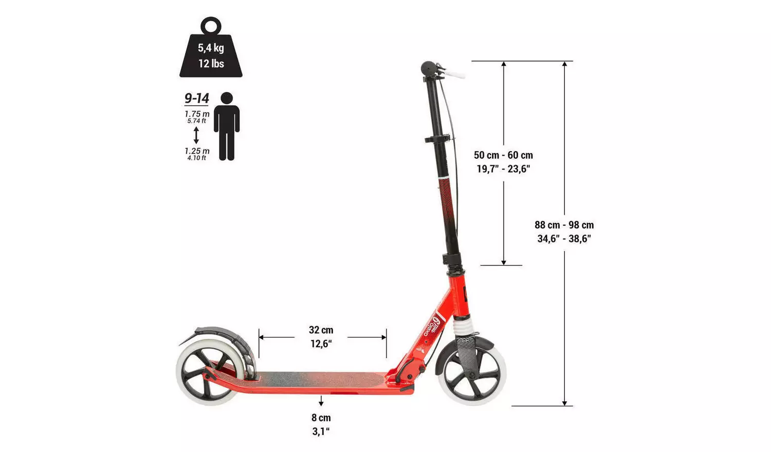 Decathlon Mid 9 Kids Foldable Inline Scooter - Red