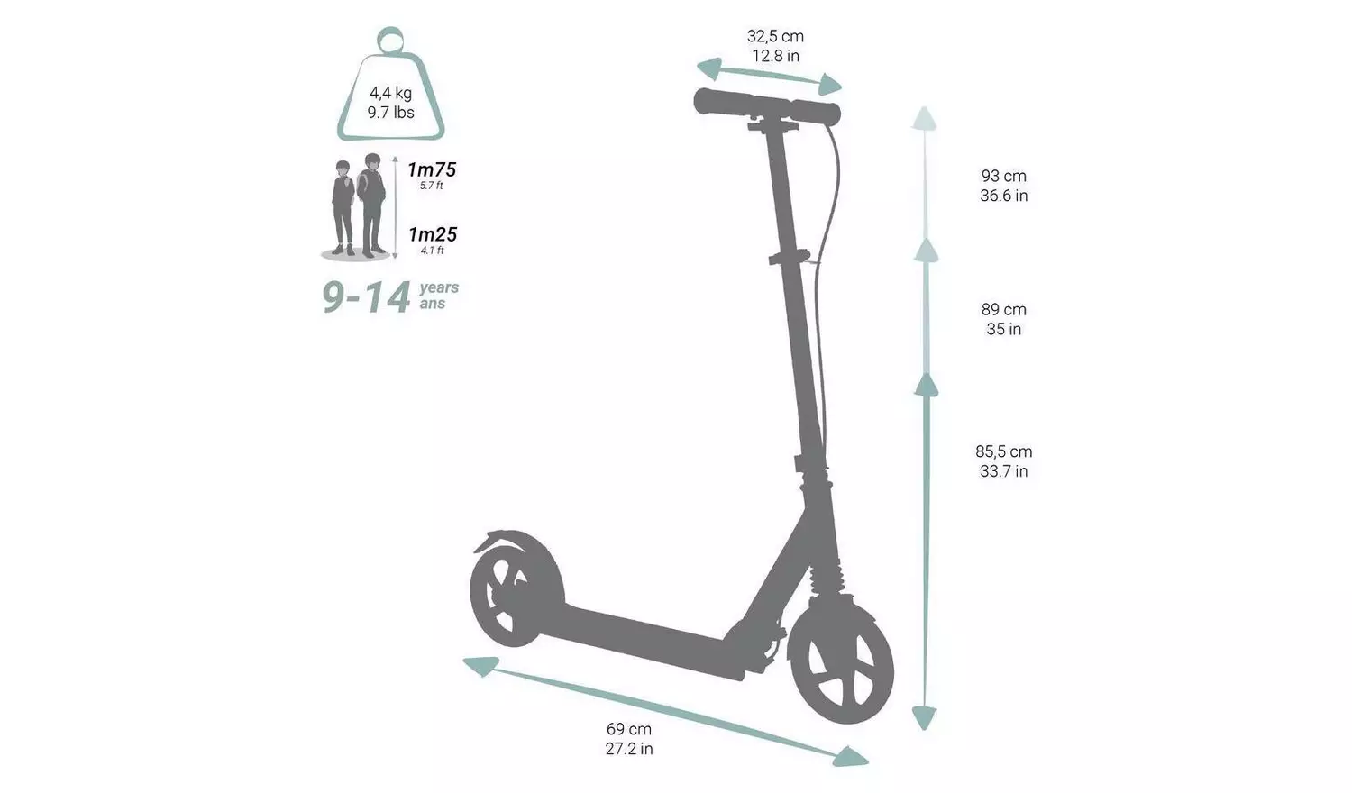 Decathlon Mid 9 Kids Foldable Inline Scooter - Pink