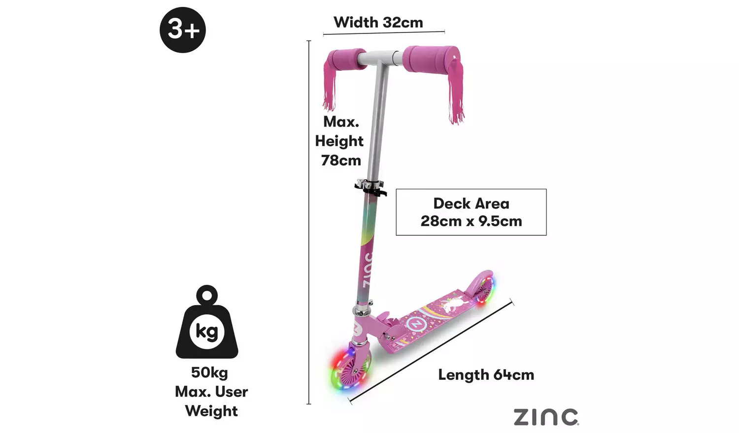 Zinc Explorer Unicorn Foldable 2 Wheel Scooter
