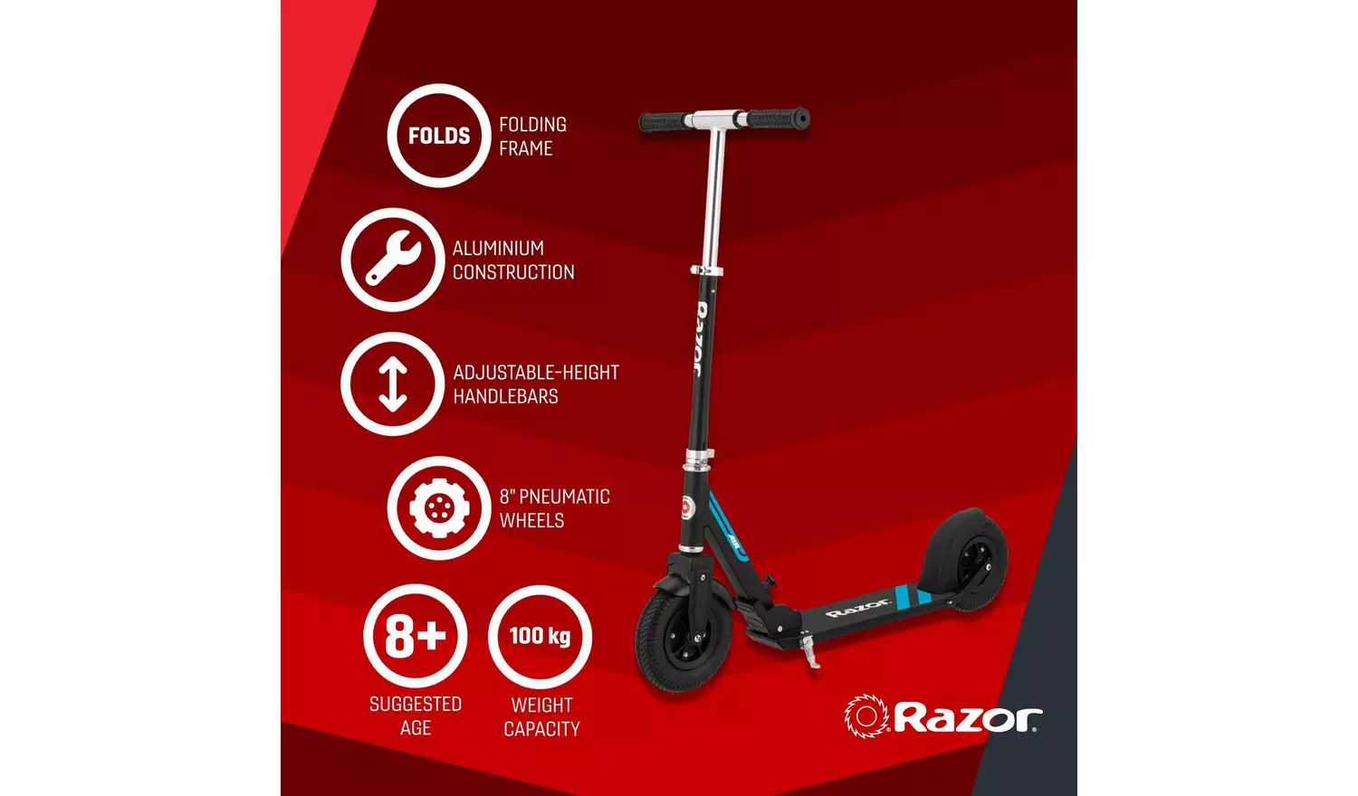 Razor A5 Air 2 Wheel Scooter for Kids & Adults - Black