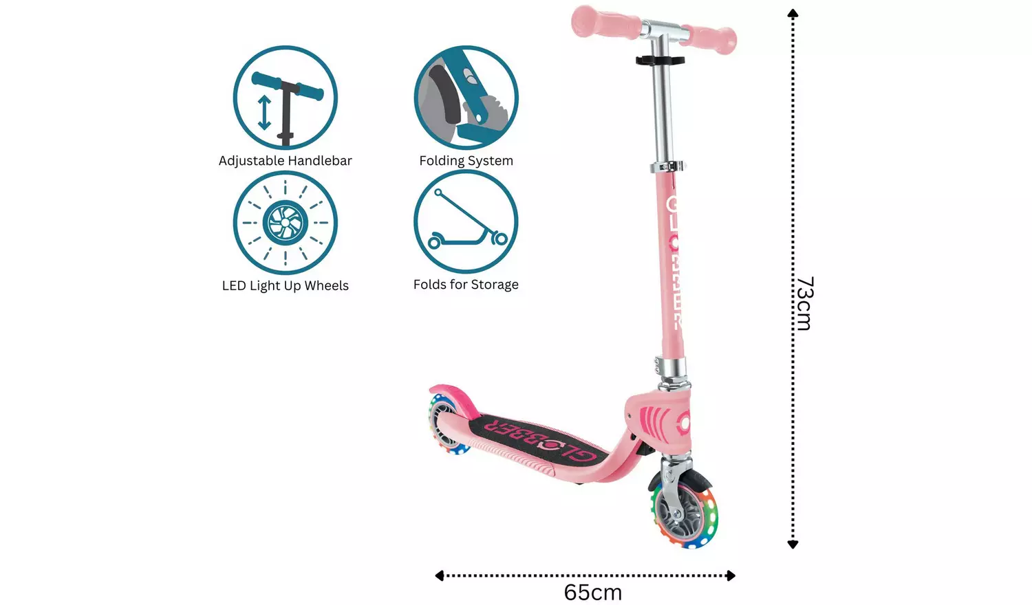 Globber Flow Kids Foldable 2 Wheel Scooter - Pastel Pink