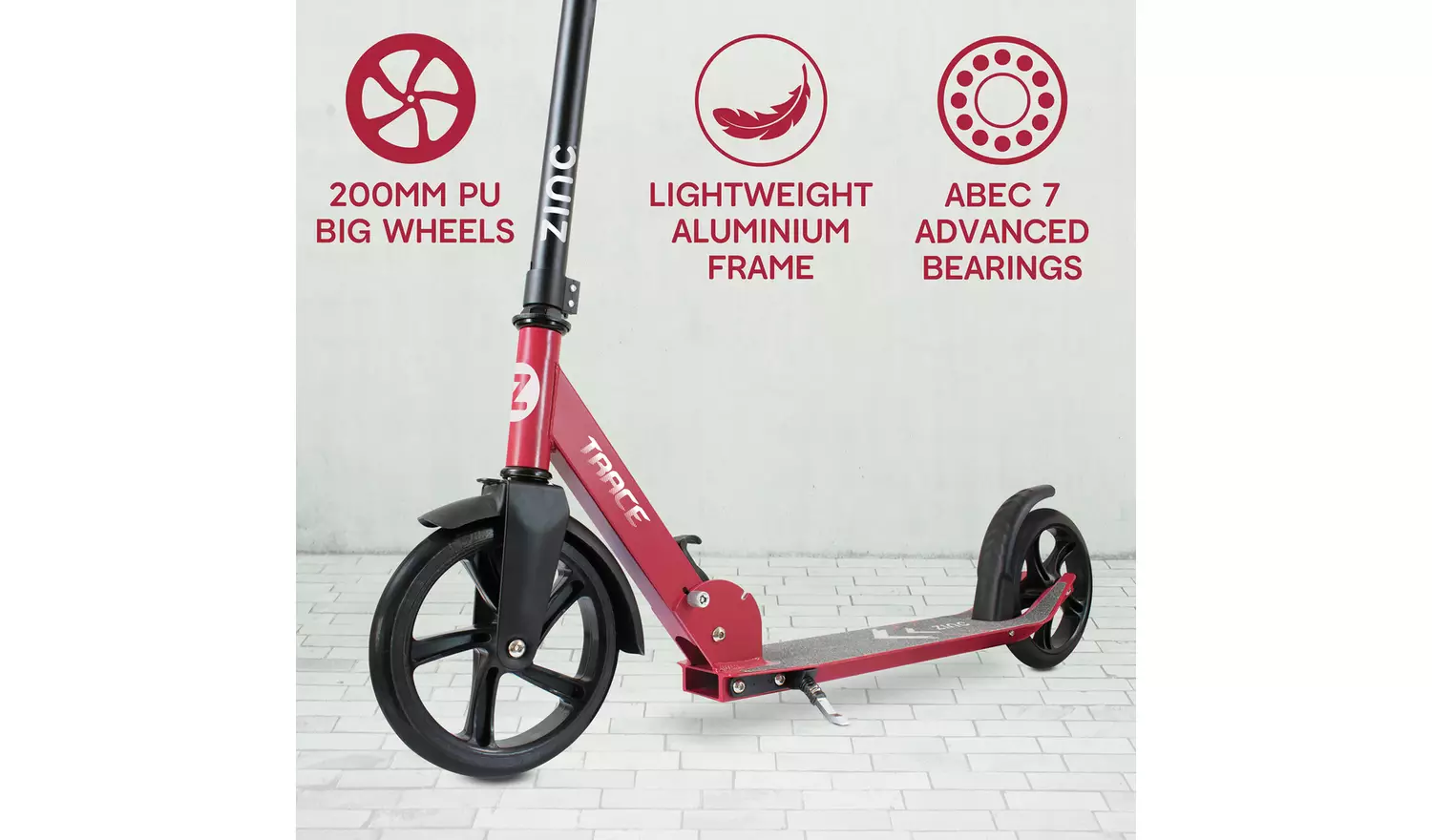 Zinc Trace Foldable Big Wheel Scooter - Red