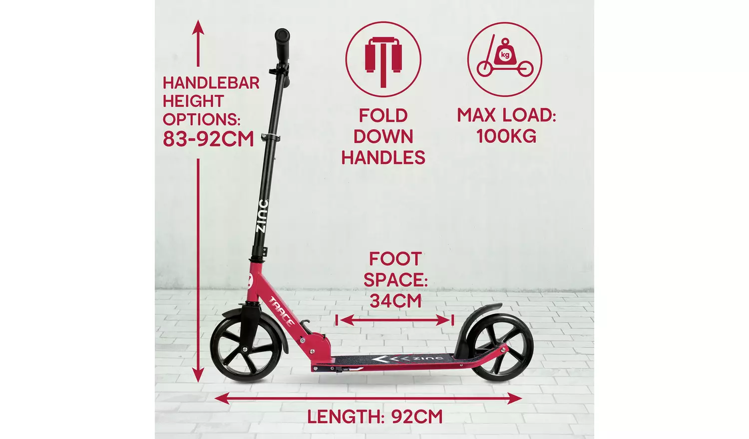 Zinc Trace Foldable Big Wheel Scooter - Red