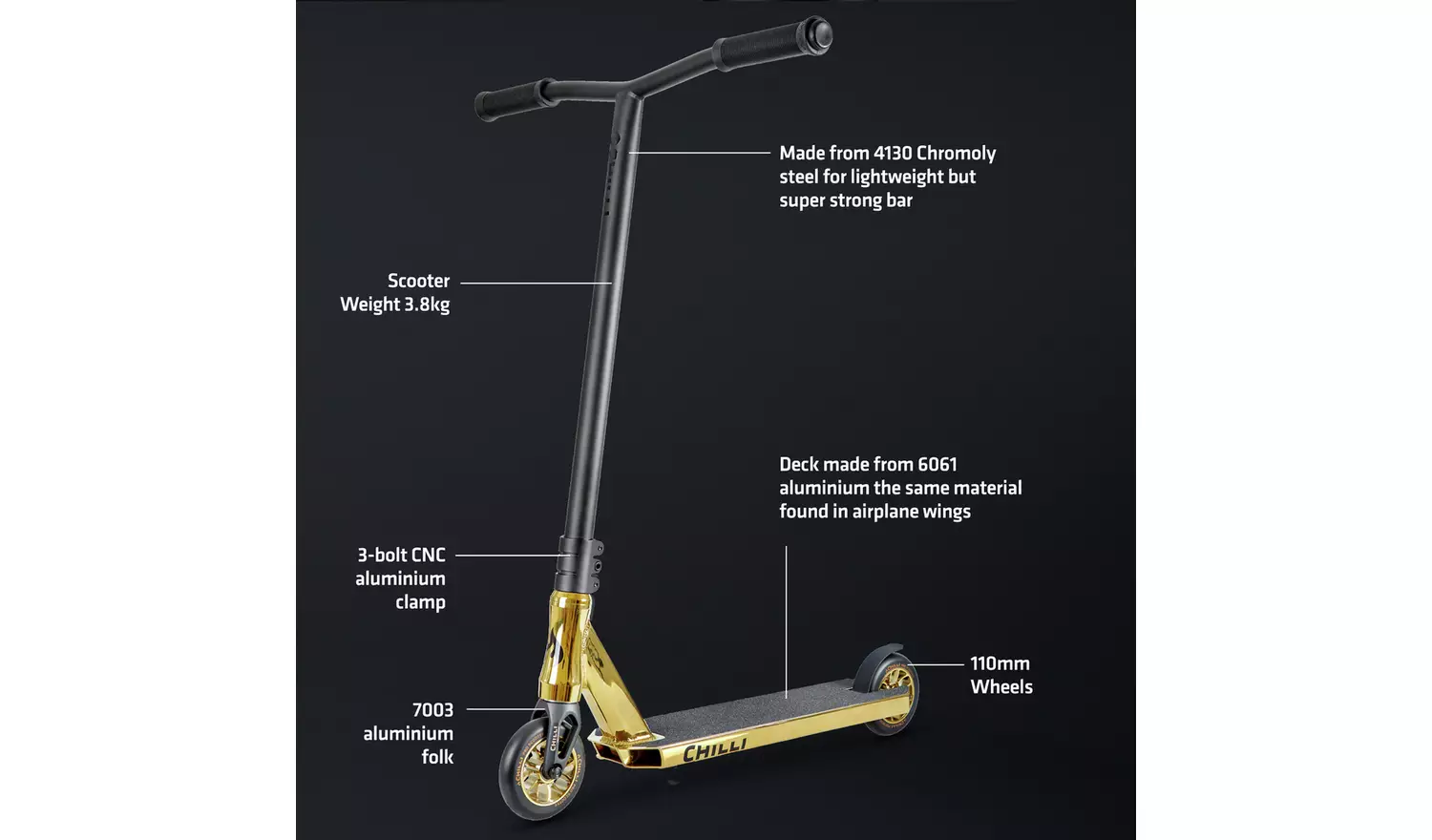 Chilli Pro Reaper Kids Stunt Scooter - Gold