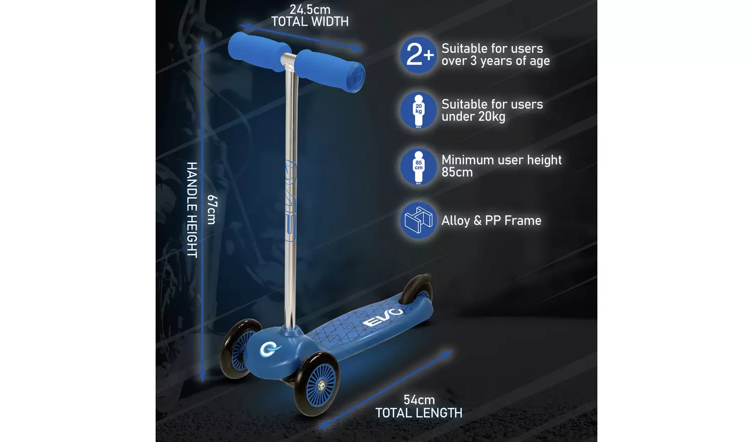 EVO Move and Groove 3 Wheel Scooter - Blue