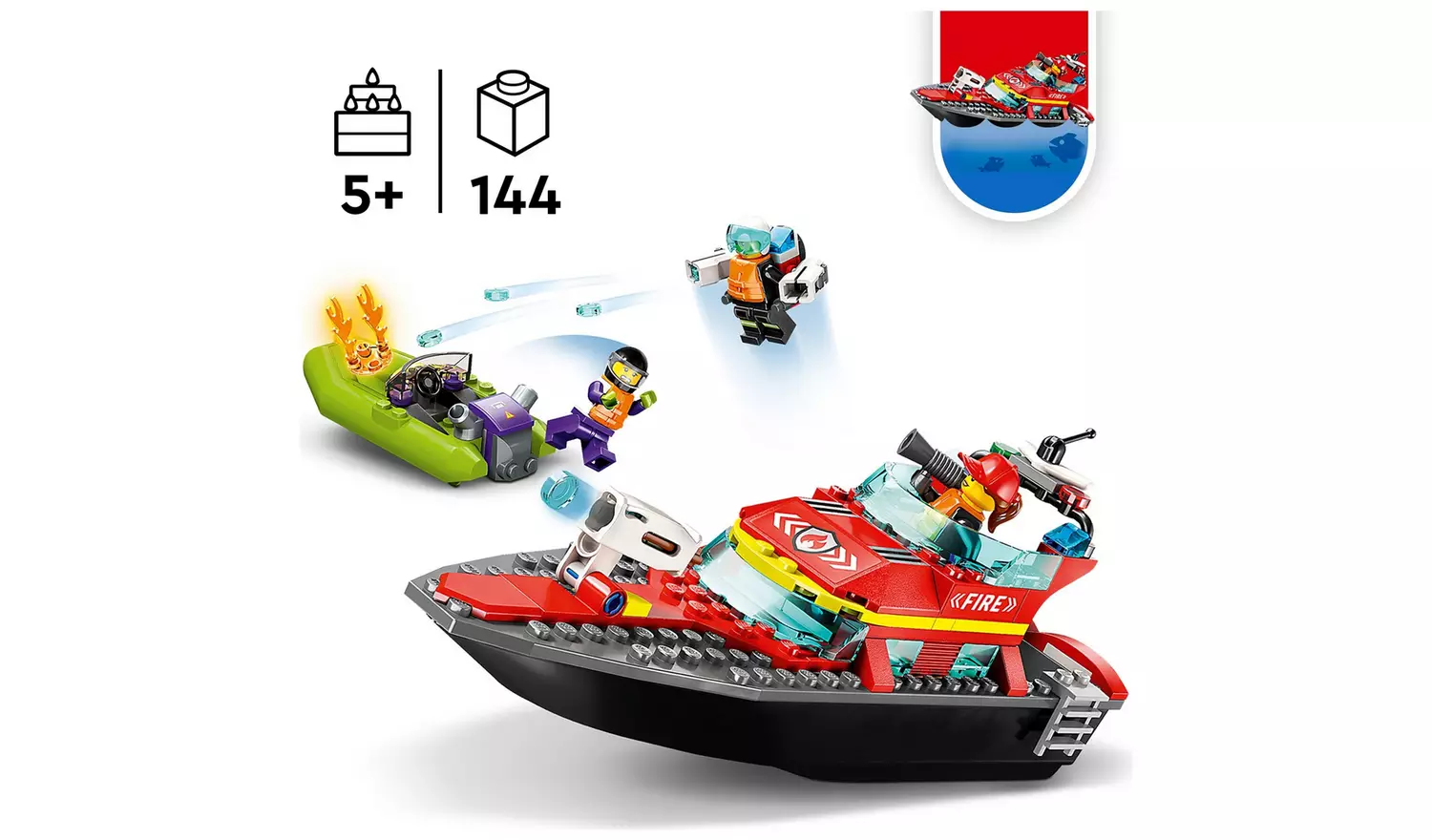 LEGO City Fire Rescue Boat Toy, Floats on Water Set 60373