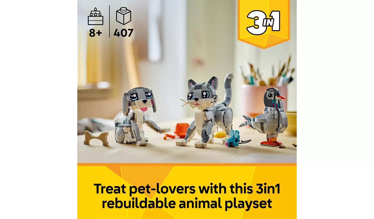 LEGO Creator 3in1 Playful Cat Figure, Toy Animal Set 31163