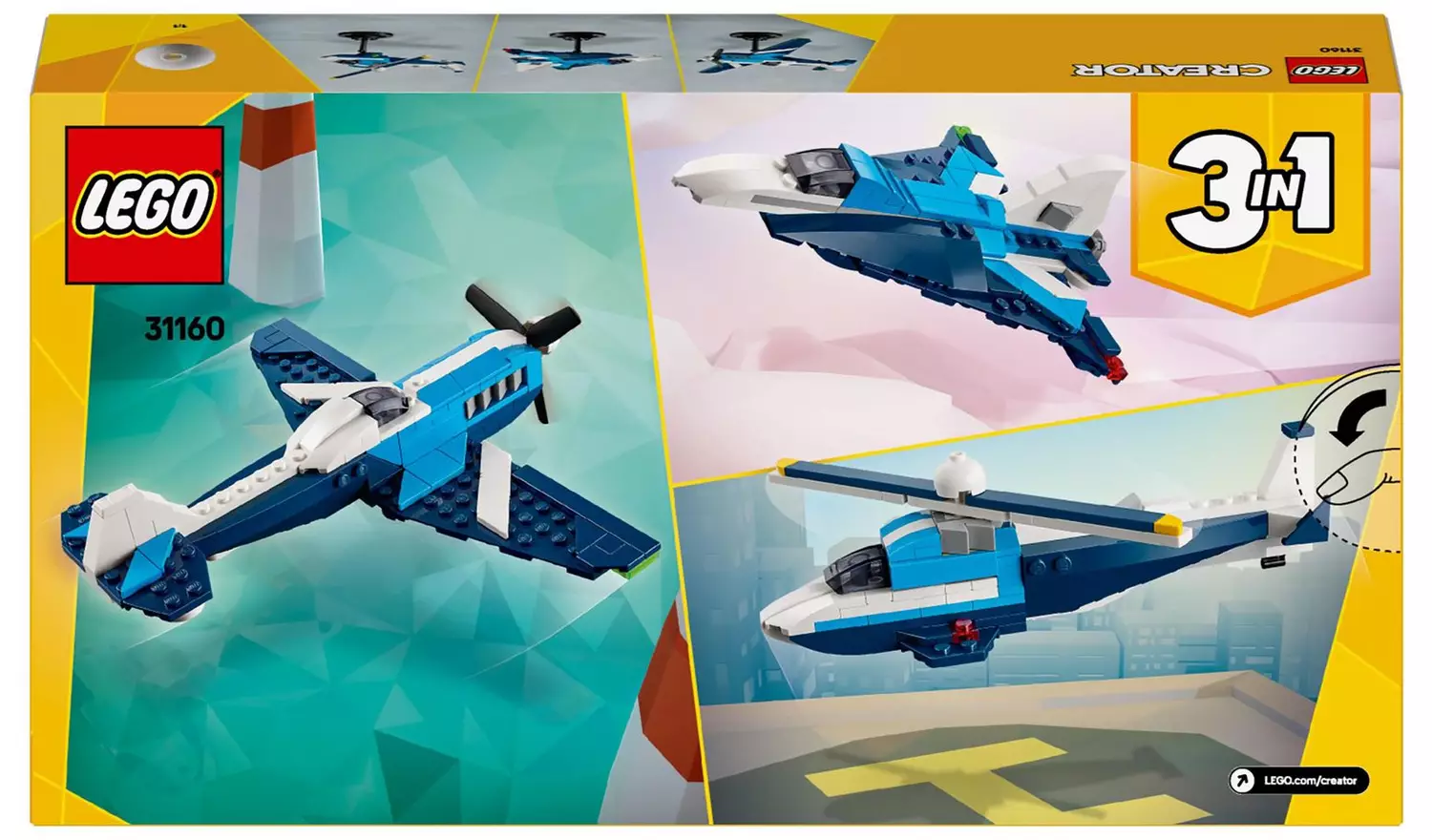 LEGO Creator 3in1 Aircraft: Race Plane Toy for Kids 31160