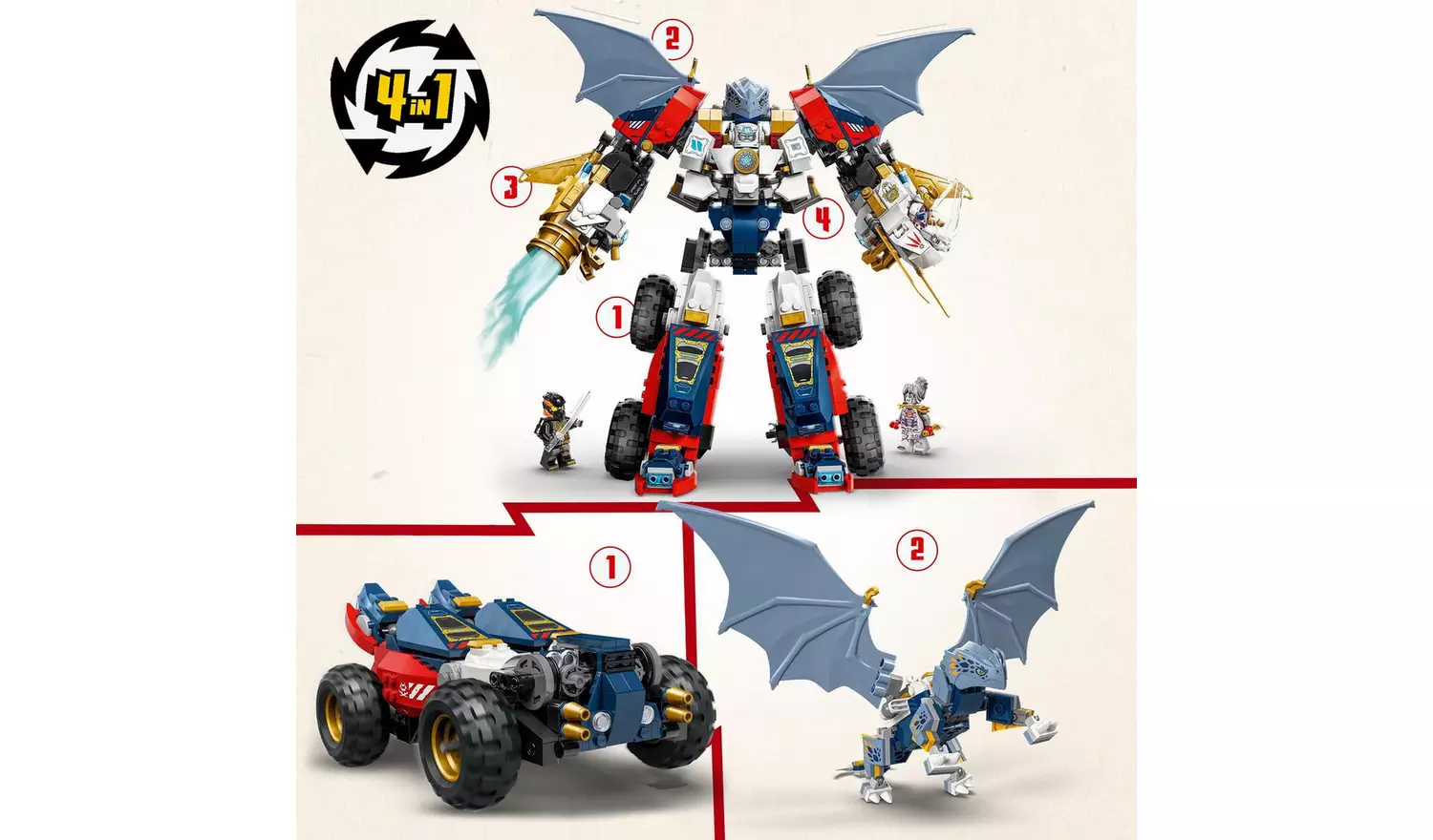 LEGO NINJAGO 4in1 Zane's Ultra Combiner Mech Ninja Toy 71834