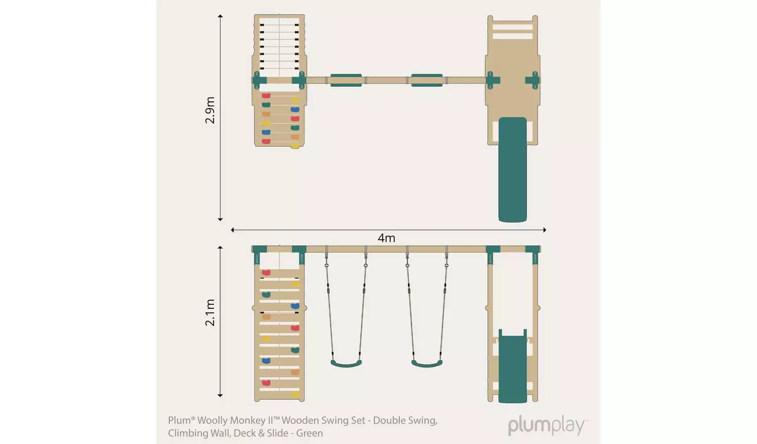Plum Woolly Monkey II Wooden Kids Garden Swing Set