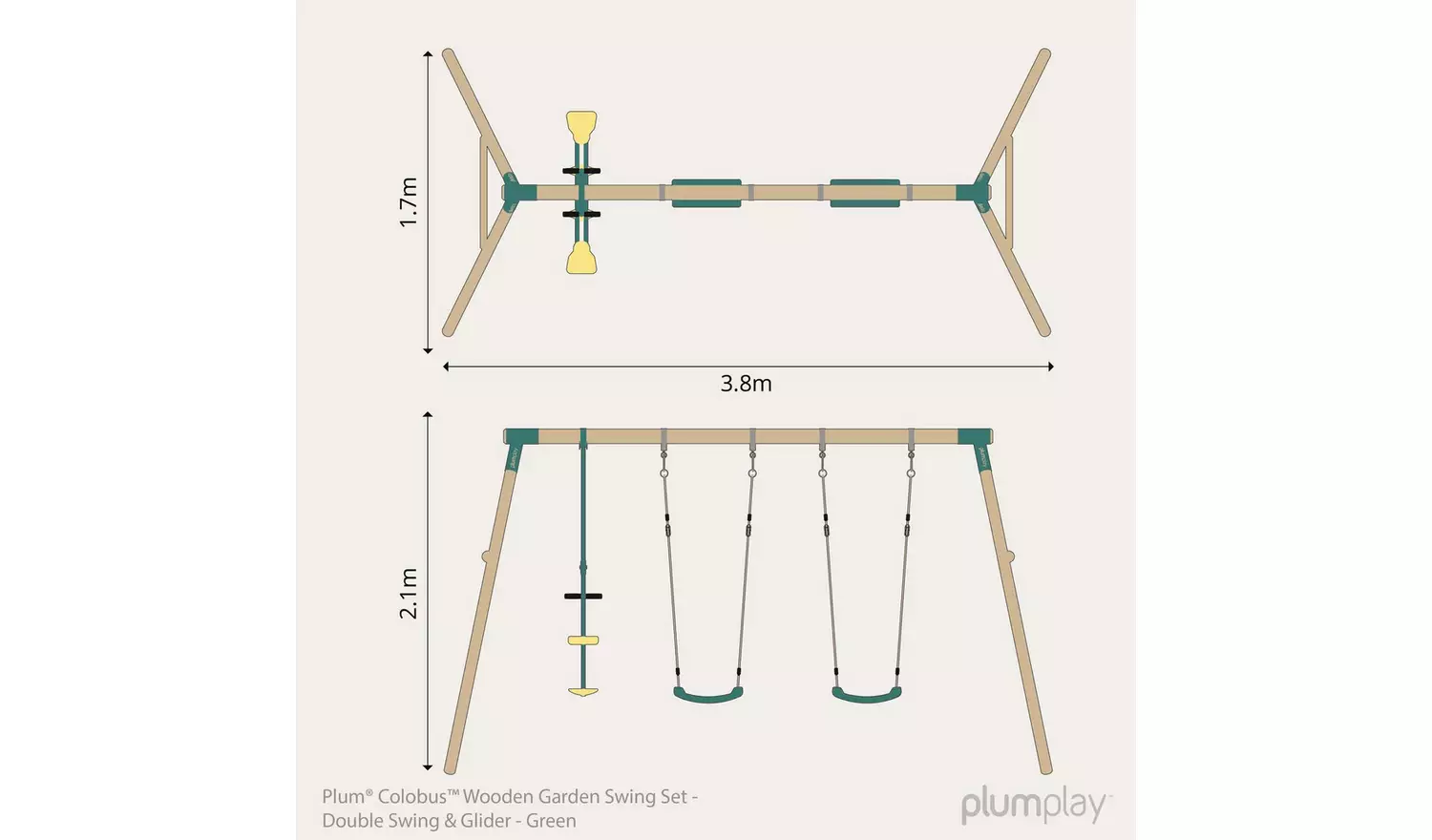 Plum Colobus Wooden Garden Swing Set.